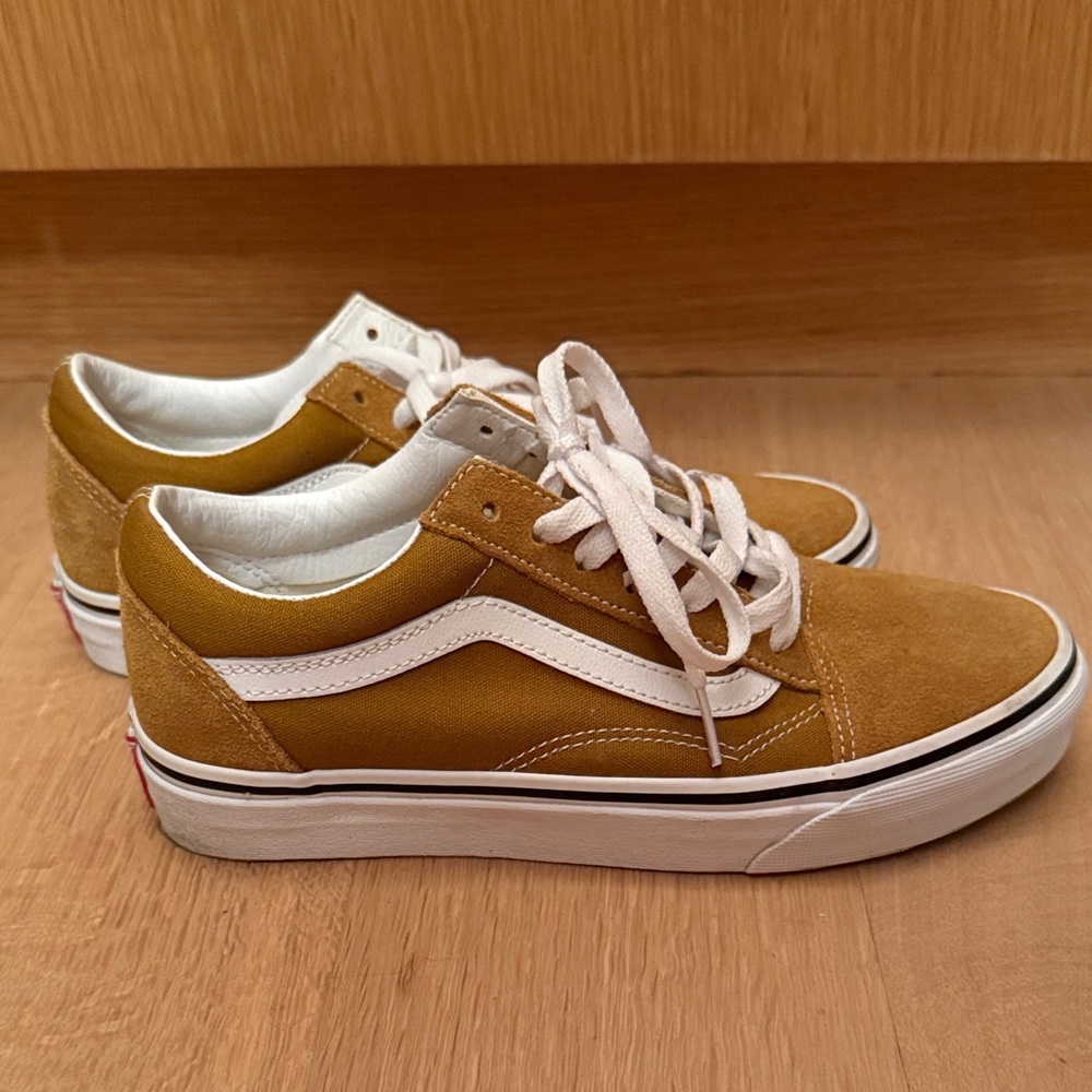 Vans Ochre and White Classic Suede Sneakers